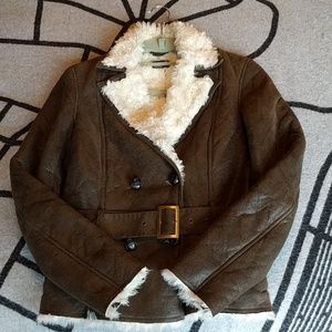 Vegan leather moto jacket with faux fur lining